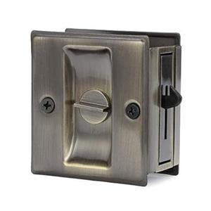 HOMOTEK Privacy Sliding Door Lock with Pull - Replace Old Or Damaged Pocket Door Locks Hardware Quickly and Easily, 2-3/4”x2-1/2”, for 1-3/8” Thickness Door, Antique Brass