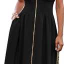 GRACE KARIN Womens Summer Casual Dress, Business Office Work Dresses, Cap Sleeve Zipper Front Flowy Midi Dress with Pockets (Large, Black)