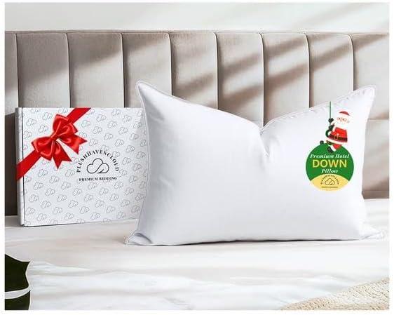 White Goose Down Pillow - Luxury Hotel Bed Pillow with 100% Natural Goose Down Fiber Fill, Feather Pillow for Sleeping, 700TC Cotton Shell, Standard Size - Firm/More Support, 1 Pack