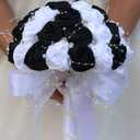 Bridal Wedding Bouquet Round Bling Brooch Bouquet Throw Toss Artificial Rose Flower Bunch for Bride Bridesmaid Wedding Quinceanera(White & Black, 6.3")