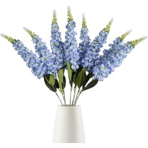 IPOPU 8PCS Snapdragon Artificial Flowers Blue Delphinium Artificial Silk Flowers Long Stem Hyacinths Fake Flowers for Wedding Home Outdoor Floral Arrangements Centerpiece Table Decorations (Baby Blue)