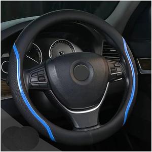 Steering Wheel Cover Blue, Carbon Fiber Car Steering Wheel Covers with Coasters Universal 14.5-15 inch Leather Microfiber Breathable Anti-Slip Steering Wheel Accessories Set (Medium)