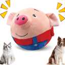 Interactive Dog Toys, 2025 New Active Moving Pet Plush Toy, Squeaky Moving Ball Puppy Toys, Rechargeable Cartoon Plush Bounce Talking Toys to Keep Them Busy (Red Pig)