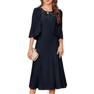 GRACE KARIN Mother of The Bride Dress - Wedding Guest Formal Evening Dress - Lace Sequins Midi Dress with Jacket Size 2XL