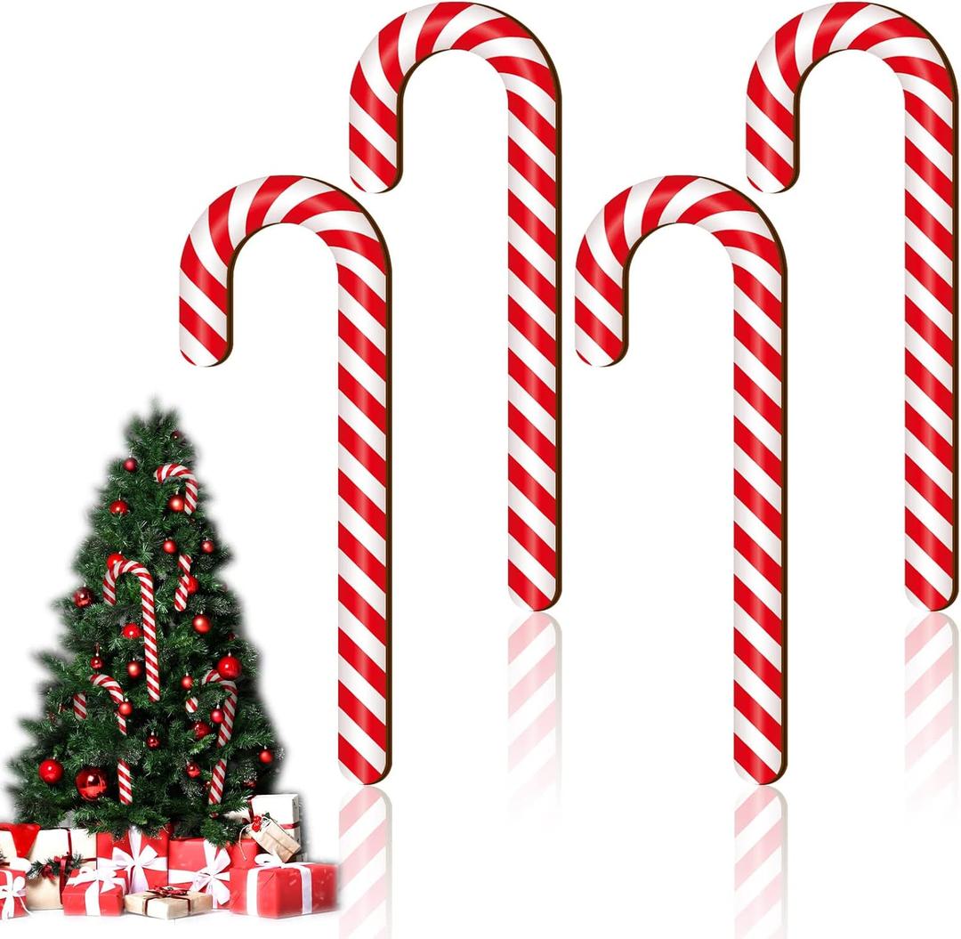Large Size 4 Pcs 15.7 Inch Christmas Large Candy Canes for Tree Decorations Red and White Giant Candy Cane Props Bulk Xmas Hanging Ornaments Rustic Wood Flat for Party Supplies DIY Crafts Photoshoot