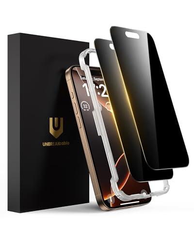 UNBREAKcable Privacy Screen Protector for iPhone 16 Pro, Anti-Spy Shatterproof Tempered Glass [True 28°Anti Spy] [9H Hardness] [Easy Installation Frame] Black Protector for iPhone 6.3" - 1 Pack