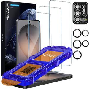 TZGZT 3 Pack for Samsung Galaxy S26 Ultra Screen Protector Tempered Glass, Automatic 0 Bubble Installation, Aluminum Metal Camera Lens Protector Accessories, Case Friendly, 10X Stronger Shatterproof