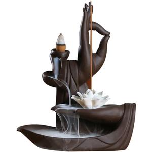 Backflow Incense Holder Burner Handmade Ceramic Incense Cones Sticks Holder Home Decor Waterfall Backflow Incense Burner Censer + 10 Backflow Incense Cones Gift (Lotus)