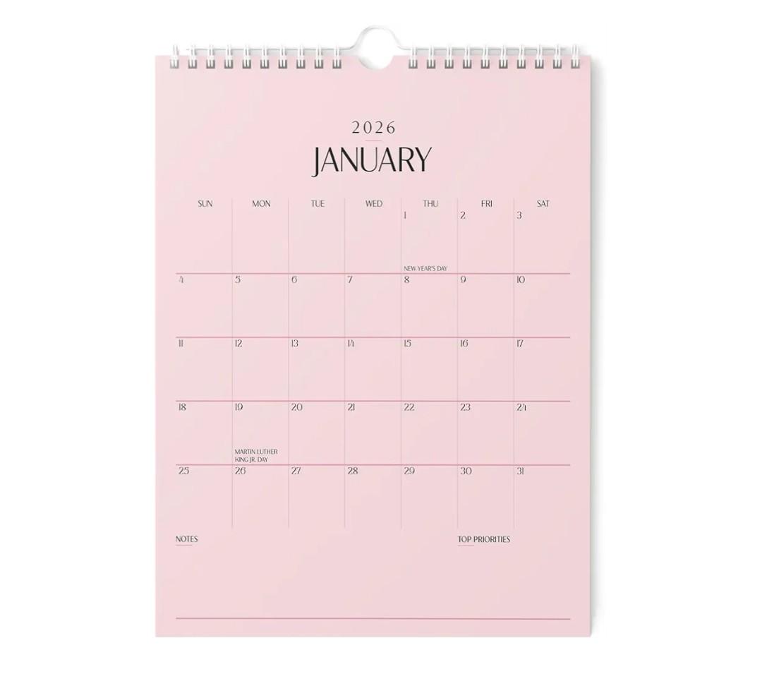 Karto Wall Calendar 2026 - Vertical 8.5x11 inch January 2026 to June 2027 - Boost Your Productivity and Easy Planning with the Aesthetic Monthly Calendar - All Pink