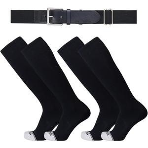 Youper Youth Elite Baseball Socks & Belt Combo (2 Pairs of Socks & 1 Belt) (Small, Black/White)