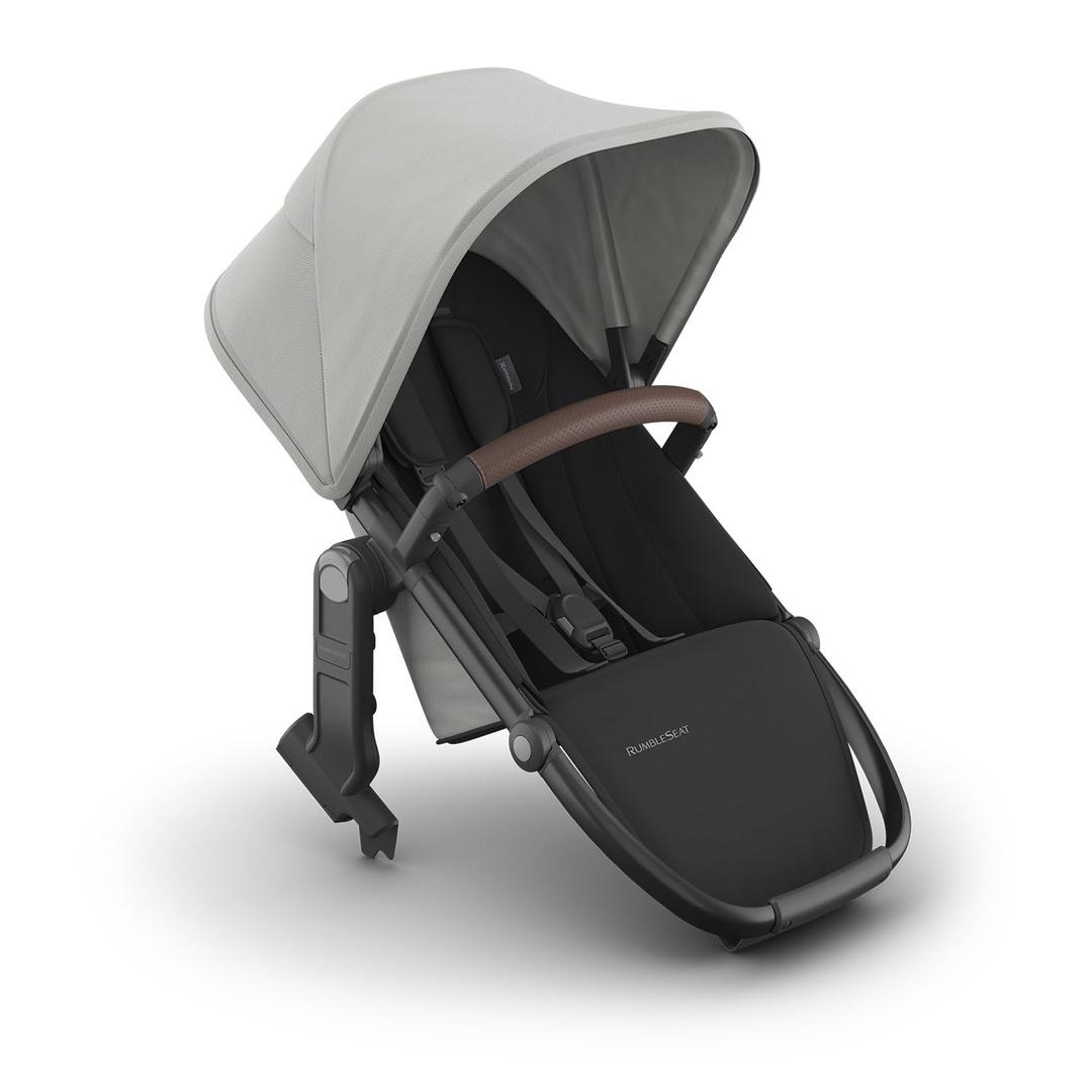 UPPAbaby RumbleSeat V3 Second Lower Seat - Compatible with Vista V2 and Vista V3 - All-Weather Seat + Magnetic Buckle Adapters Included - Savannah (Pearl Gray Jacquard/Carbon Frame/Chestnut Leather)
