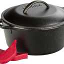 Lodge Cast Iron Dutch Oven with Handle Holders, 5 quart, Black/Red