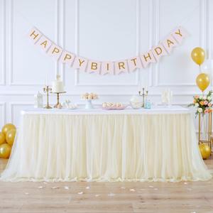 Suppromo Champagne Tulle Table Skirt for Birthday Party 6ft Champagne Tutu Table Cloths for Wedding Reception Baby Shower Bridal Shower Dessert Cake Table Decorations (72" x 30" (6FT))