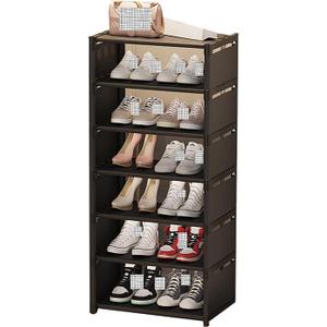 SeyFi Free Standing Shoe Cabinet, 4 Tier Shoe Organizer for Entryway Bathroom Living Room, Multi Tier Shoe Rack for 6-10 Pairs,Black,42x26x107cm