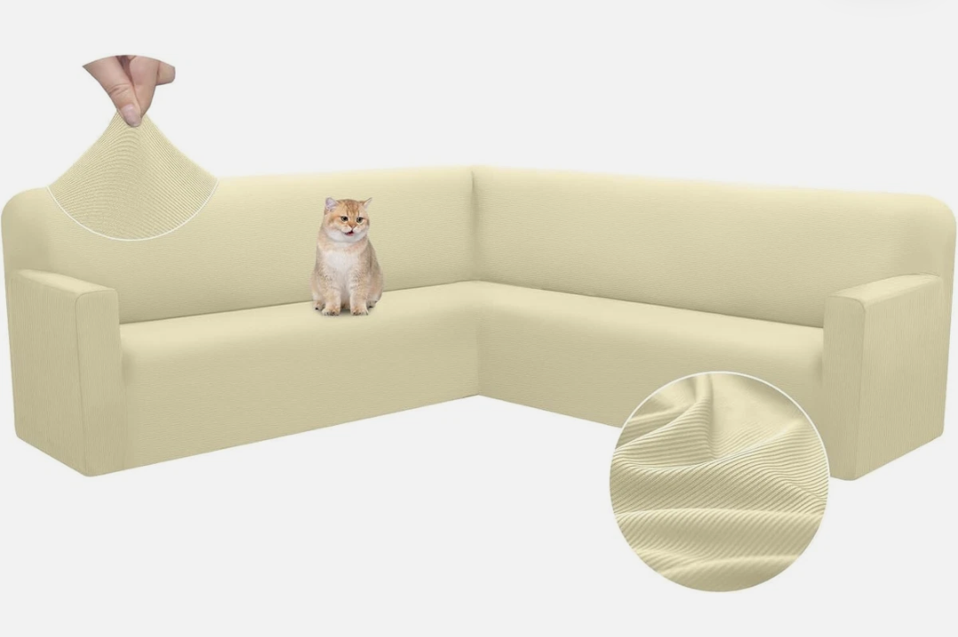 Arfntevss Corner Sectional Couch Covers L Shape Sofa Cover Extra Large Magic Stretch Couch Cover Soft Feature Jacquard Design Furniture Protector U Shaped Sofa Slipcovers (Light Beige, X-Large)