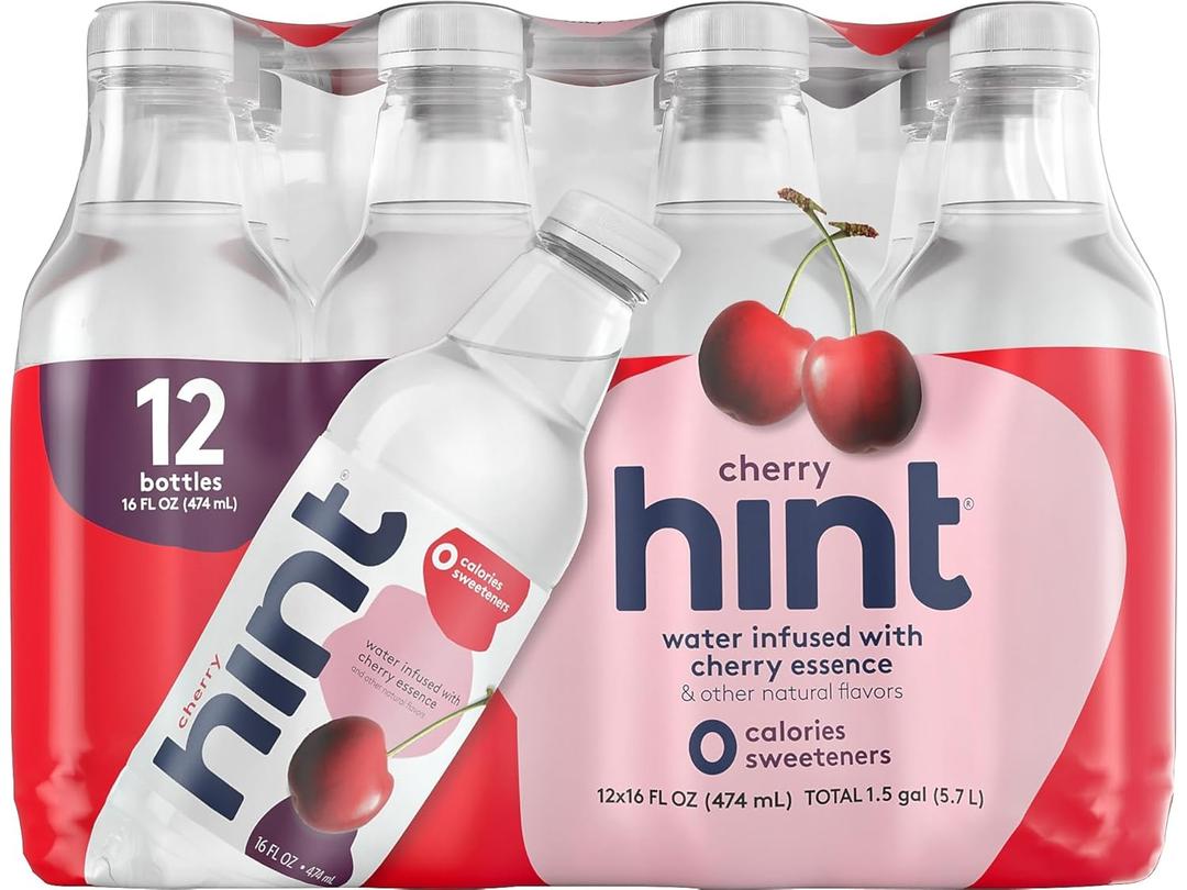 Hint Flavored Bottled Water, Cherry - Purified Water Beverages with Zero Calories, Natural Flavors, and Sugar Free - 16 Fl Oz (Pack of 12) (EXP 10/04/26)