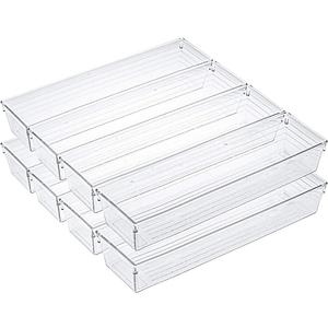 Kingrol 10 Pack 12 x 3 x 2 Inch Clear Drawer Organizer Trays, Desk Drawer Divider Storage Bins, Storage Box Set for Kitchen Bathroom Office Supplies