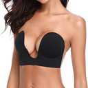 Plunge Strapless Bra Pushup Boobas Sticky Bra Lift DD Brafor Backless Dress (Black, XL)