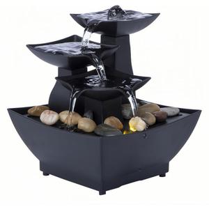 Mini Indoor Water Fountain with Yellow LED Light USB-C Powered Tabletop Fountain with Real Stones Compact Water Feature for Home, Office, Desk, Bedroom Decor Black