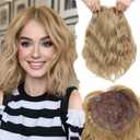UDU Short Wavy Hair Topper for Women with Thinning Hair, 11 Inch Natural Looking Hairpiece, Volume Booster Wiglet for Coverage, Heat Resistant Synthetic Topper for Women (Golden Blonde)