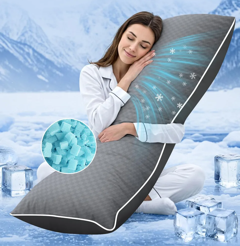 YZ HOME Cooling Body Pillow for Adults- Pillow Insert with Shredded Blue Memory Foam, Soft Support for Side Sleepper, Pregnant Women, Back Pain Relief, Washable Pillowcase (20x54 Inch, Grey)