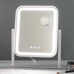 HIEEY Vanity Mirror with Lights, 14.1" x 12" Makeup Mirror with Lights, Three Color Lighting Modes, and 5X Magnification Mirror, Smart Touch Control, 360°Rotation (White,Gift Box)