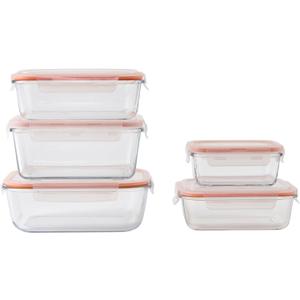 IMUSA Glass Food Storage Containers with Lids, 10 Piece Set Borosilicate Glass Meal Prep Containers Oven Microwave Freezer Safe Airtight and Leakproof