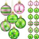 24 Pcs Christmas Ball Ornaments Pink Green 2 Inch Glittering Hanging Ornaments for Christmas Tree Decorations Plastic Xmas Tree Decorations for Outdoor Holiday Party Supplies