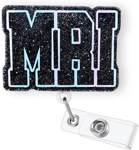 Pack of 2, Black Glitter MRI Badge Reel Retractable for MRI Technologist, Radiology Nurse, X-Ray Tech & Medical Worker | Funny MRI Tech ID Name Badge Holder with Ferrous Alligator Clip & 24” Durable Nylon Cord