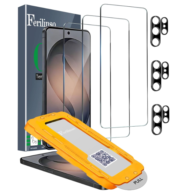 Ferilinso [Auto Dust Install] 3 Pack Screen Protector for Samsung Galaxy S26 Ultra, Military Grade Shatterproof, with 3Pack Tempered Glass Camera Lens Protector, Phone Case Friendly Accessories