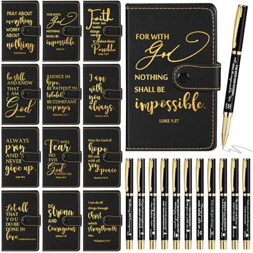 Spakon 24 Sets Christian Gifts Bulk for Men Leather Bible Study Notebook Bible Verse Ballpoint Pen Prayer Journal Religious Scripture Notepad for Men Women Church Pastors Sunday School