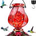BOLITE Hummingbird Feeder, Hand Blown Glass Hummingbird Feeders for Outdoors Hanging with Ant Moat, 5 Bee-Proof Ports, Leak-Proof, 360 Perch, 22oz, Red, Gifts for Women Men, Gifts for Mom Dad