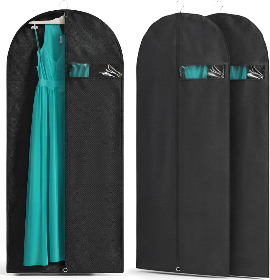 3 Pack Heavy Duty Garment Bags for Travel Suit Bags, Dress Bags, Garment Bags for Hanging Clothes with Pockets Men's Suit Holder for Shirts, Coats, Dresses (Black, 3Pack 50")