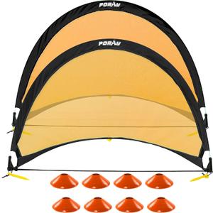 Poray Soccer Goal for Kid Easy-up Set of Two Portable Soccer Net 210D Oxford with 8 Field Marker Cones Extra Stakes Fun for Backyard and Soccer Training