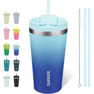 BJPKPK 18oz Insulated Tumbler With lid And Straw Stainless Steel Tumblers Travel Coffee Mug Reusable Thermal Cup,Sky