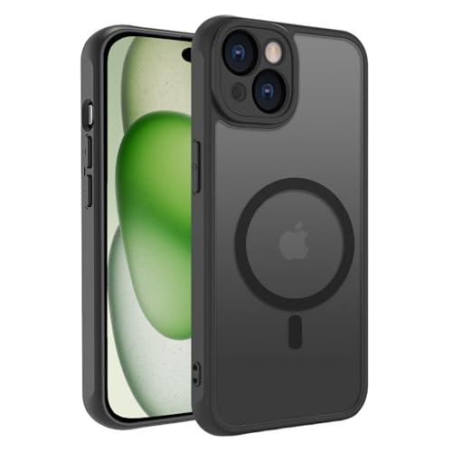 Pack of 5, GROZHJAL Magnetic for iPhone 15 Case [Compatible with Magsafe][Military-Grade Protection] Translucent Matte Slim Thin Shockproof Cover (Black, iPhone 15)