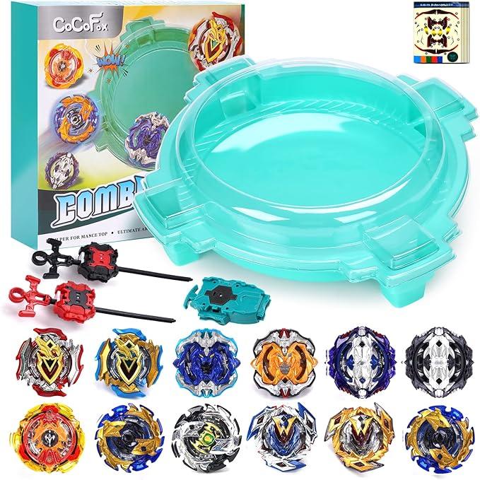 COCOFOX Burst Set, 12 Battling Tops 3 Right-Spin Launcher and 1 Stadium, Toys for 6 Year Old Boys & Girls & Up  Green