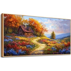 Canvas Wall Art for Living Room Wood Framed Large Wall Decor for Bedroom Office Decorations Field Landscape Wall Pictures Artwork Autumn Scenery Paintings Aesthetic Ready to Hang 30x60 in (30x60inches(Wood Framed), Scenery Painting Wood Framed)