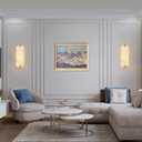14.17in Alabaster Wall Sconces, Natural Marble Wall Light Set of Two, Modern LED Alabaster Sconces for Living Room Indoor Wall Lamps for Dining Room Stairs Bedroom,Brushed Gold, 2 Pack