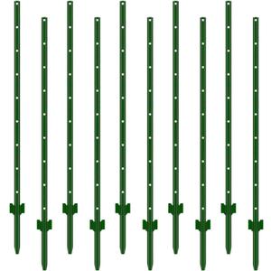 3-7 Feet Metal Fence Posts, 5 Feet 10 Pack Heavy Duty Steel Posts with U-Channel, No Dig U-Pointed Bottom, Corner Anchors for Yards, Lawns and Gardens