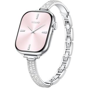 Missair Bands Compatible with Apple Watch Band 38mm/40mm/41mm/42mm(Series 10) Thin Metal Diamond Bracelet Band with Jewelry Crystal for iWatch Series 10 9 8 7 6 5 4 3 SE Ultra for Women (Silver)