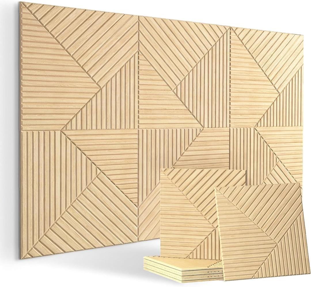 Acoustical Wall Panels,6 Pack 23.623.6 Inch UV Wood Texture Wall Art for Living Room, Self-Adhesive Groove Decorative Panels for Home Decor Theater Office(Total 70.847.2 Inches)