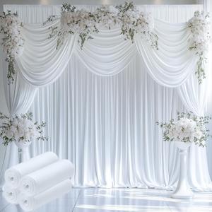 20ftx12ft Wrinkle Free White Backdrop Curtain, 4 Panels 12FT Height White Wedding Backdrop Drapes, Silky Polyester Back Drop Cloth for Birthday Photography Background Party Backdrop Draping