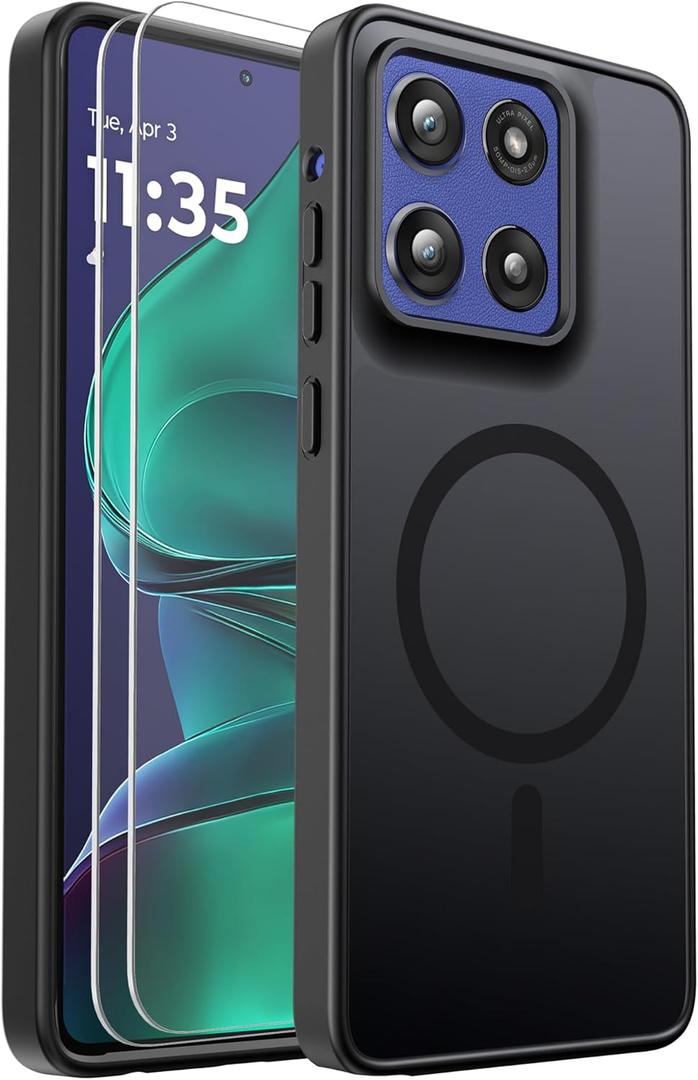 for Motorola Moto G Stylus 5G 2025 Case Magnetic Shockproof, [Fit for MagSafe] [Glass Screen Protector] Translucent Anti-Fingerprint Case for Motorola Moto G Stylus 5G 2025 (Black)