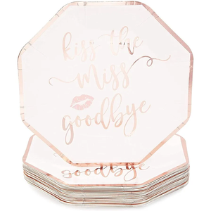 BLUE PANDA Bachelorette Party Plates - Kiss the Miss Goodbye, Rose Gold, 48 Count