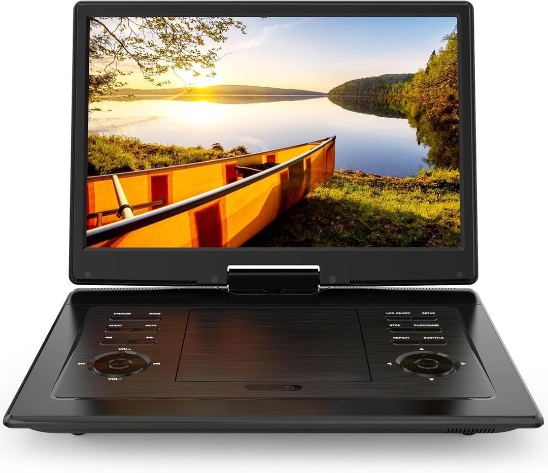 17.9" Portable DVD Player for Kids with 15.6" Swivel Screen, 5 Hours Rechargeable Battery, Car DVD Player with High Volume Dual Speakers, Remote Control, Support Sync TV, Region Free USB/SD/AV, Black