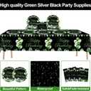 61 Pcs Green Silver Black Birthday Decorations Green Themed Party Tableware Set Confetti Sprinkles Decor Includes Plates Napkins Tablecloth for Men Women Dinner Gathering Supplies Serves 20 Guests