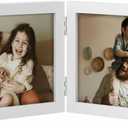 decorUhome Double 7x5 Picture Frame Horizontal, Engineered Wood Bifold Photo Frame with Plexiglass for Tabletop Display, 7x5, White