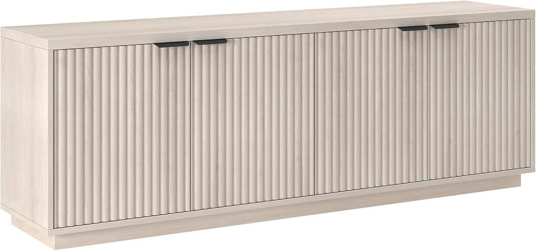 Henn&Hart TV Stand for TVs up to 78'' with 2 Storage Cabinets and Adjustable Shelves for Living Room, Family Room, or Office, Alder White