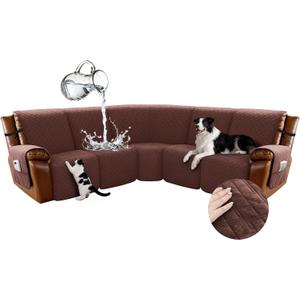 Arfntevss Waterproof Recliner Sectional Couch Covers for Reclining Sectional L Shape Sofa Cover Washable Recliner L Shaped Slipcover Sets for Dog Furniture Protector (5 Seater, Chocolate Brown)